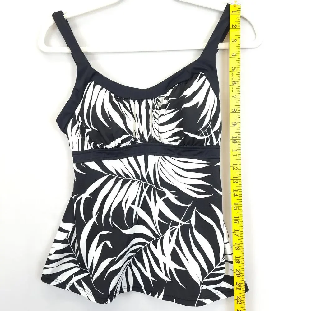 Jamaica Bay Tankini‎ Top Women 12 Black White Palm Leaf Print Padded Babydall